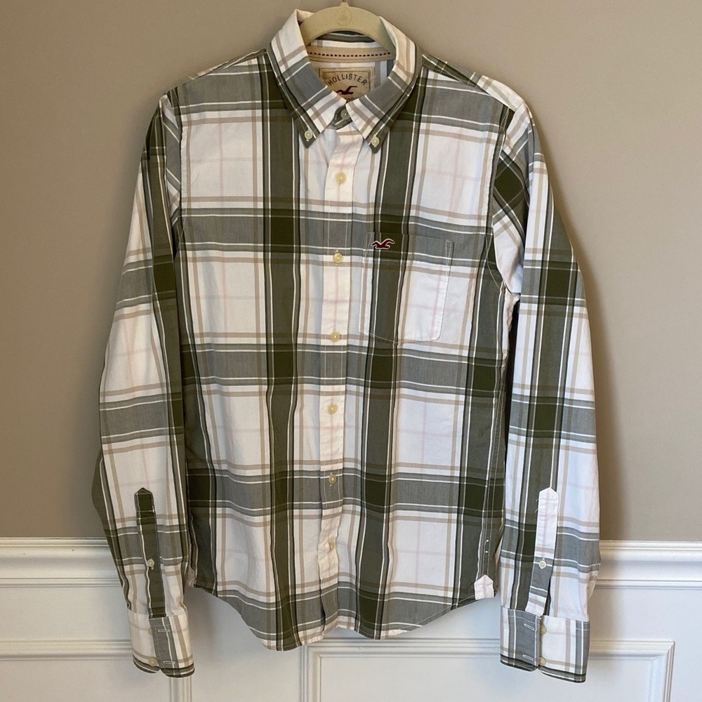 Hollister Men’s‎ 100% Cotton Green Plaid Shirt - Medium